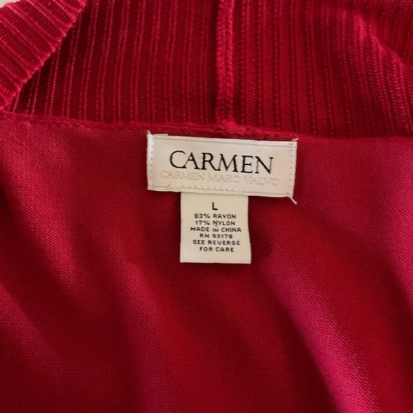 Carmen Marc Valvo Open Cardigan Sweater Wine Red Zipper 3/4 Sleeves Wome… - Picture 3 of 11